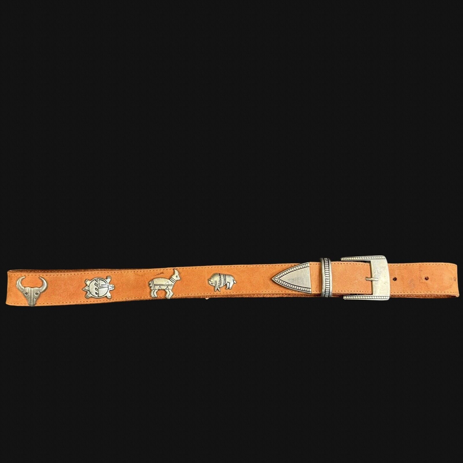 Vintage Womens 28  34 Inch Silver Native American Southwest Leather Belt